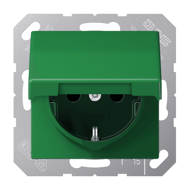 JUNG SCHUKO®-розетка 16 A / 250 B ~ с крышкой, зелёная AS1521BFKLGN