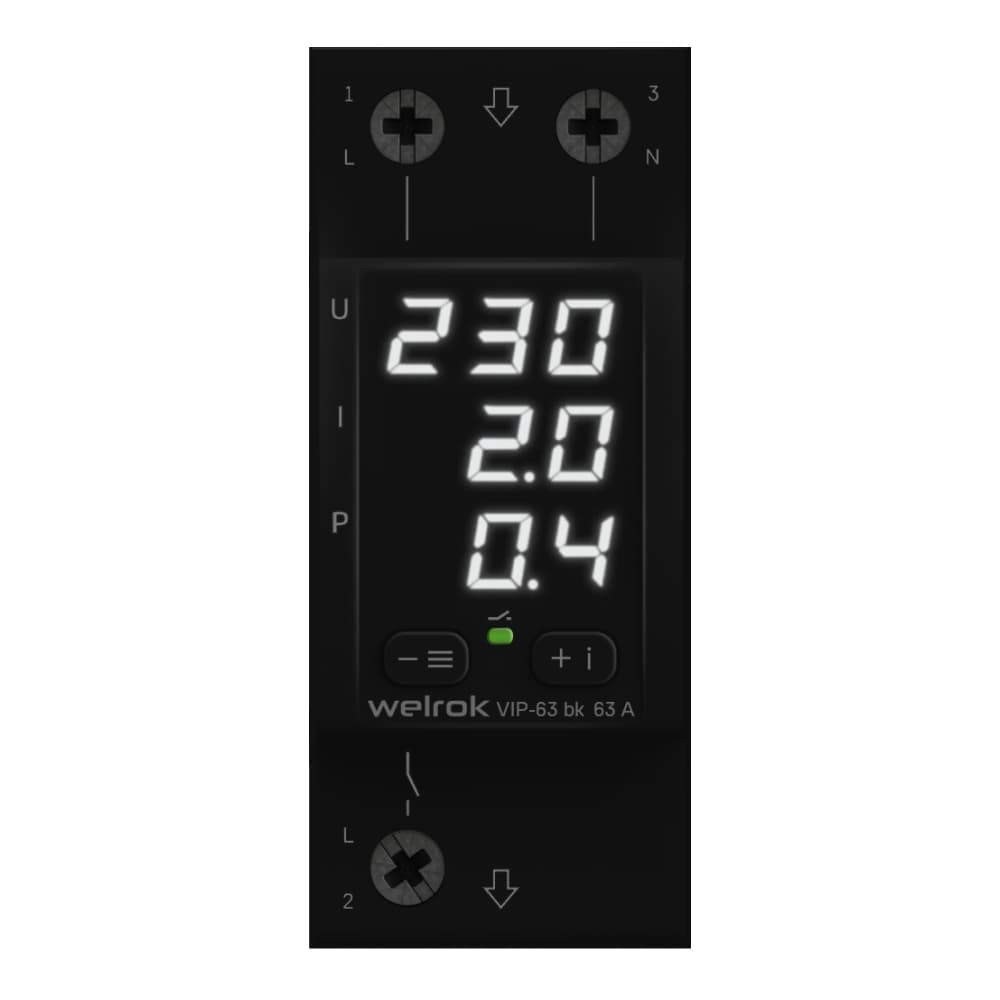 Welrok VIP 63 bk Реле напряжения многофункциональное 63 А (max 80 A) 13 900 ВА черный корпус