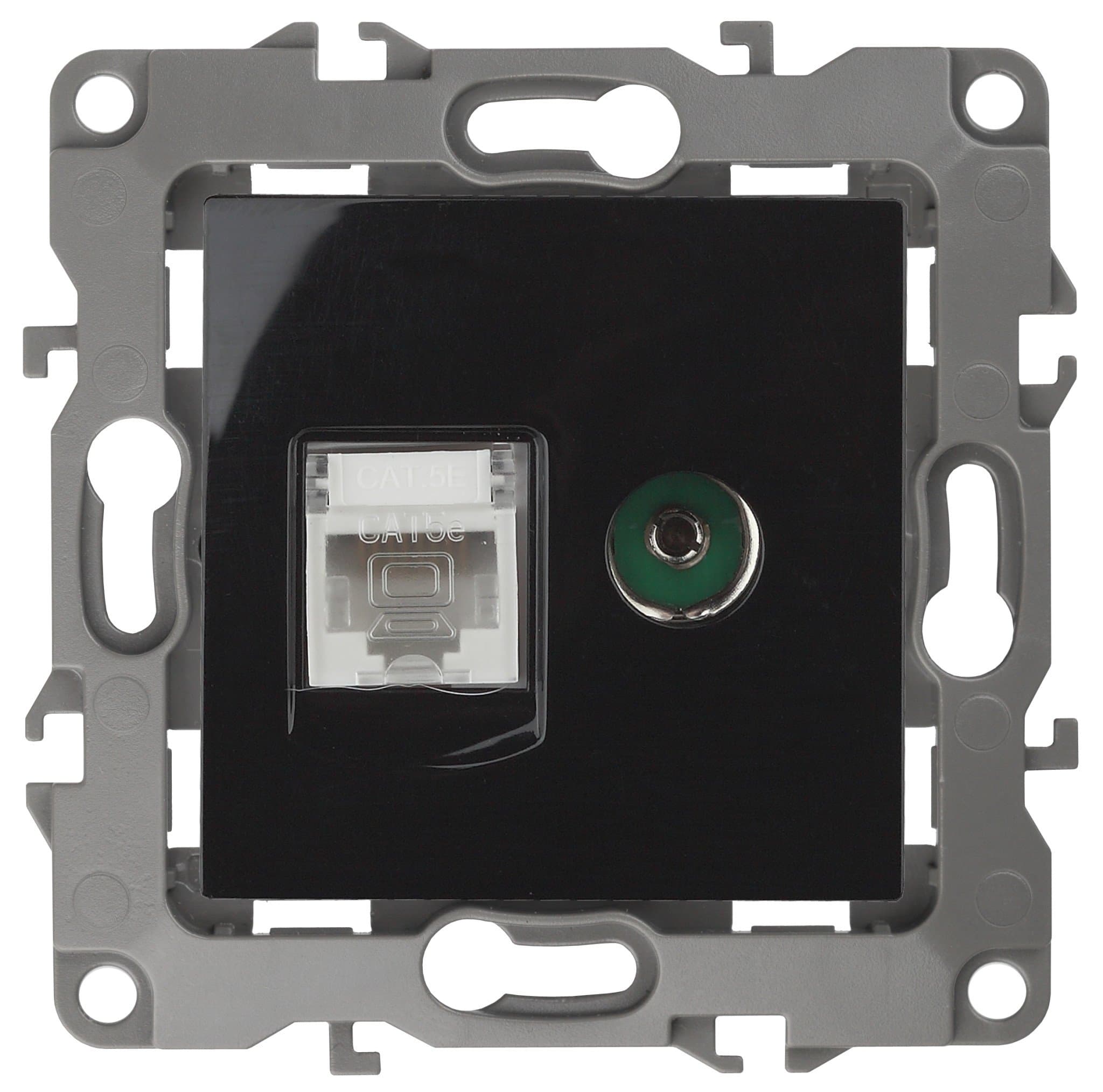 ЭРА 12-3110-06 Чёрный Розетка комбинированная RJ45+TV, IP20, 12