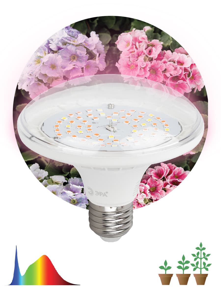 ЭРА Фитолампа для растений светодиодная ЭРА FITO-18W-Ra90-E27 полного спектра 18 Вт Е27