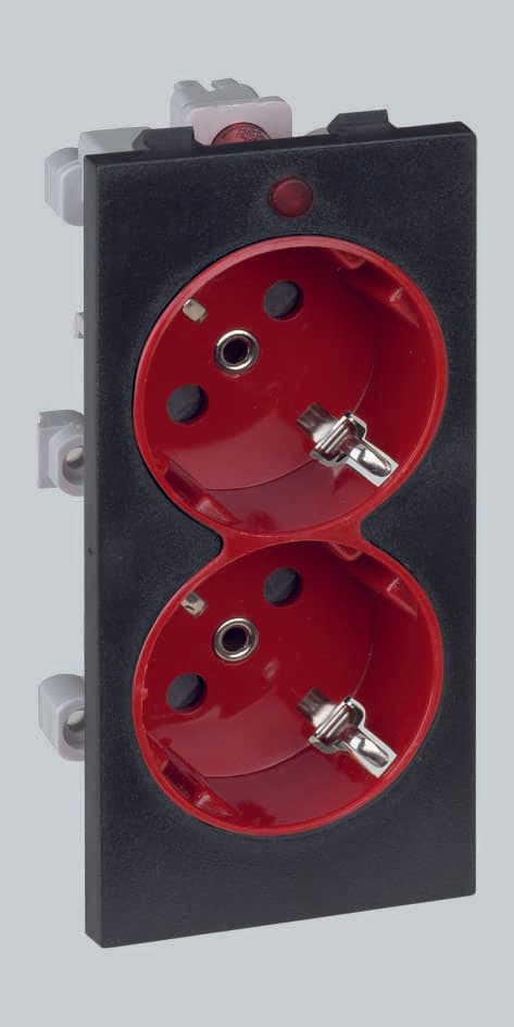 Simon Connect Графит/Красная Розетка двойная, 2к+з Schuko, 16А, 250В, Cima-модуль 52x108 мм S1-6-14