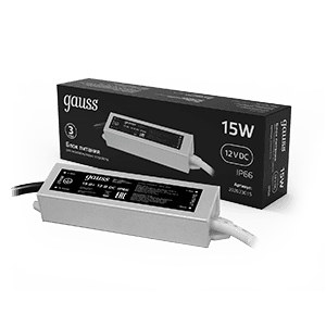 Gauss Блок питания для светодиодной ленты пылевлагозащищенный 15W 12V IP66 202023015 — миниатюра 1
