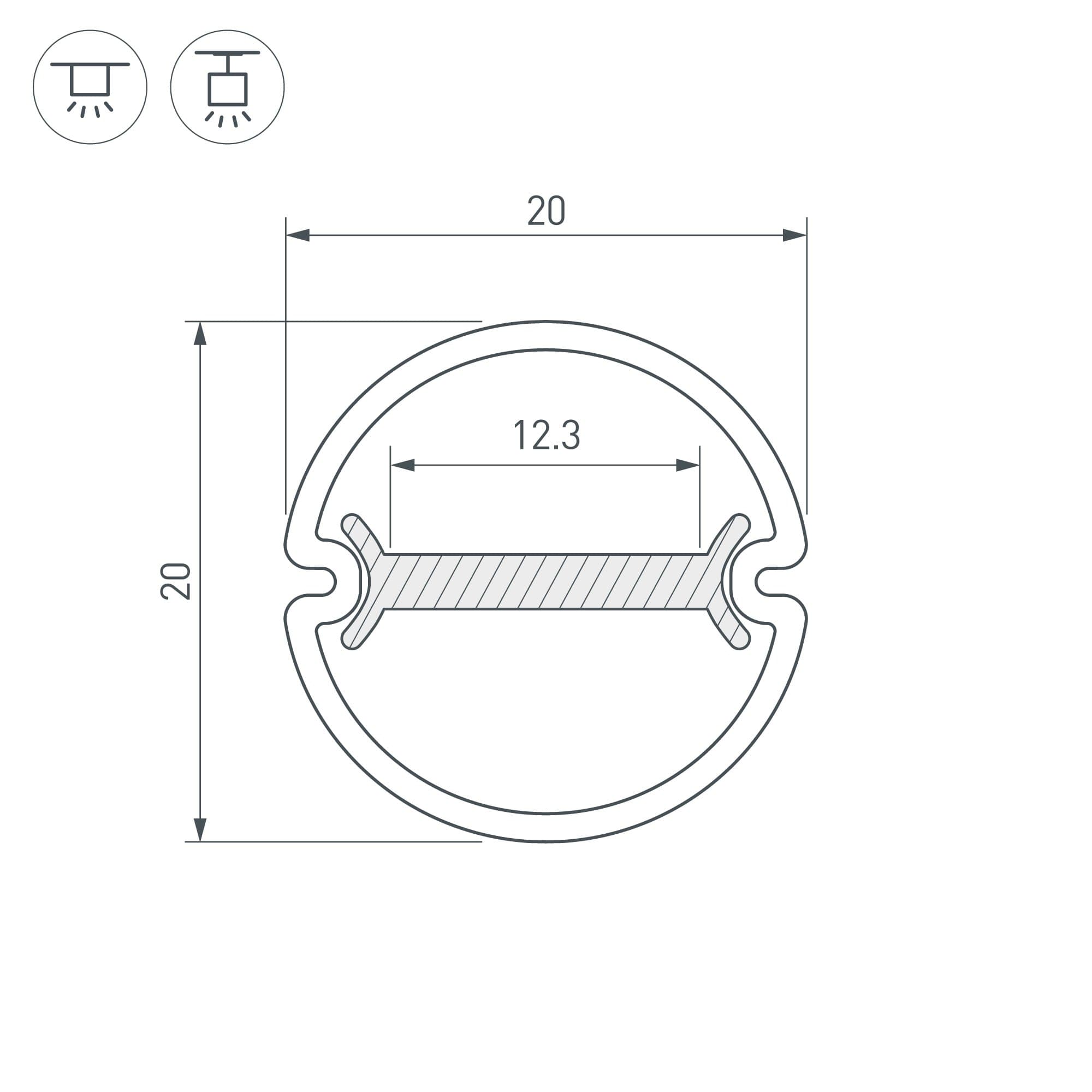 Arlight Профиль ARH-ROUND-D20-DUAL-2000 ANOD (Алюминий) 039218 — миниатюра 5
