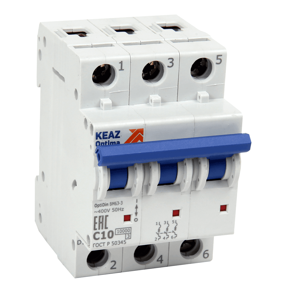 КЭАЗ OptiDin BM63 Автоматический выключатель 3P 8A C 6кА AC (BM63-3C8-ОМ4-РЕГ) 233905