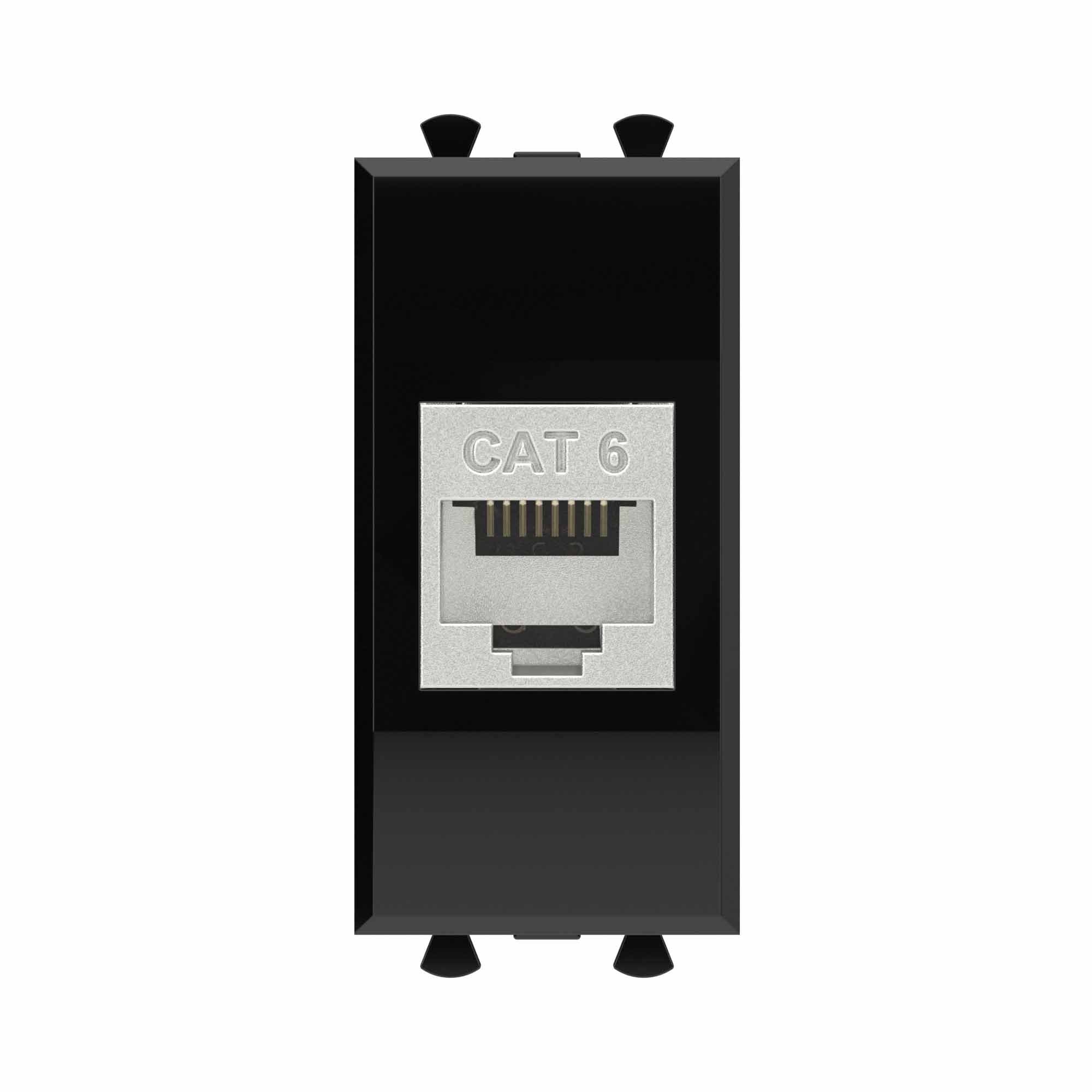 DKC Компьютерная розетка RJ-45 без шторки модульная, кат.6 экранированная, "Avanti", "Черный квадрат", 1 модуль — миниатюра 1