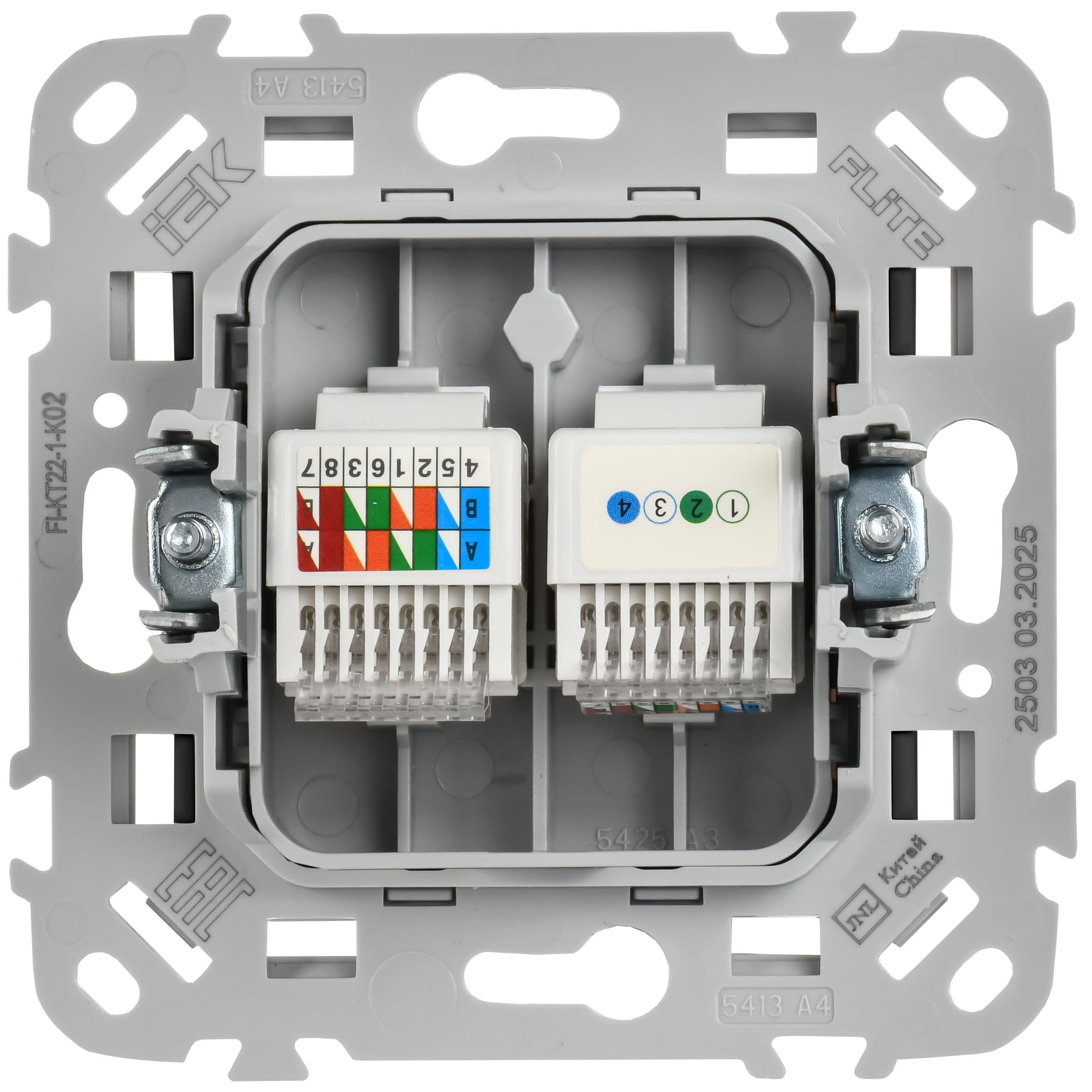IEK FLITE Черный Розетка 2-местная RJ45/RJ11 категория 5Е/3 UTP — миниатюра 3