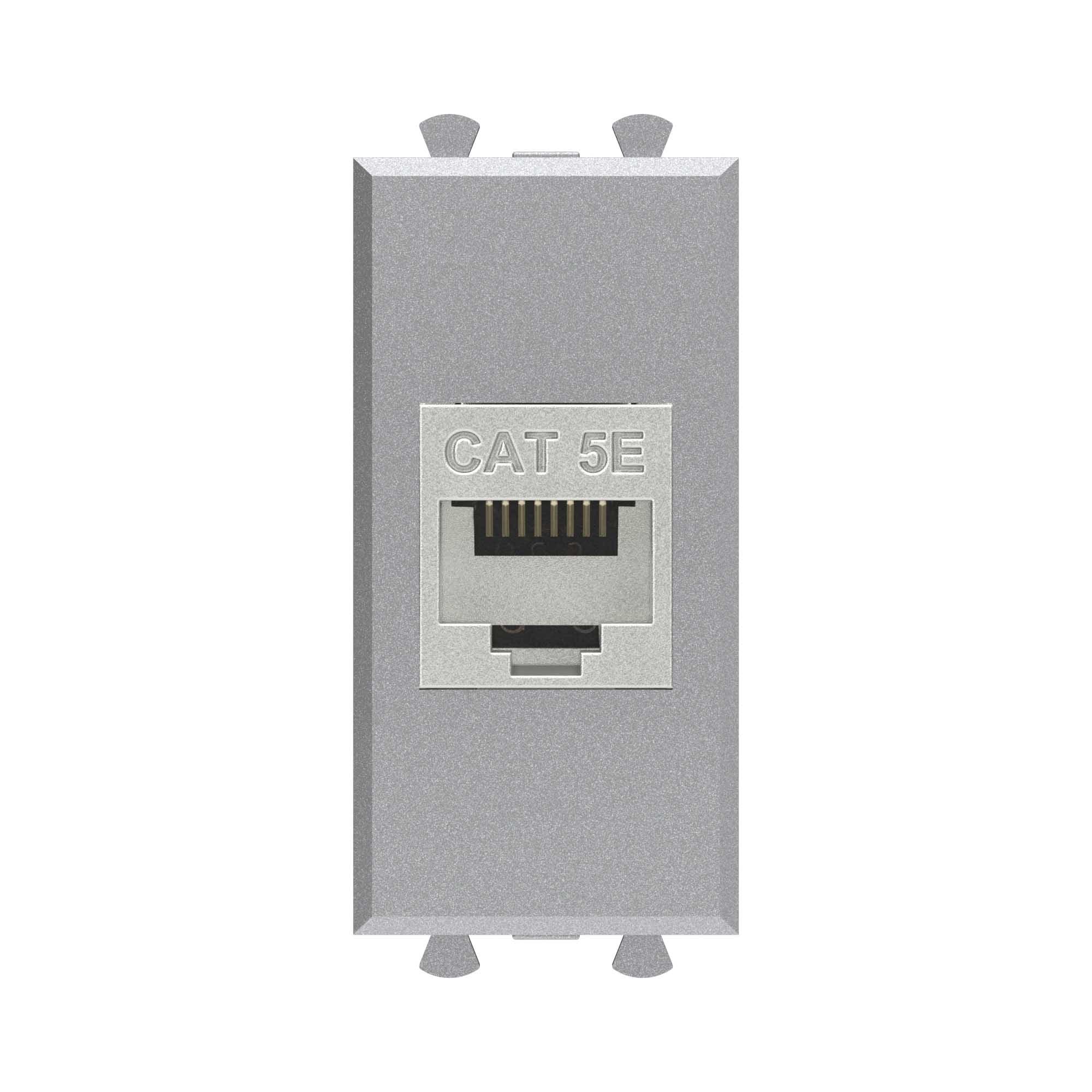 DKC Компьютерная розетка RJ-45 без шторки модульная, кат.5е экранированная, "Avanti", "Закаленная сталь", 1 модуль — миниатюра 1