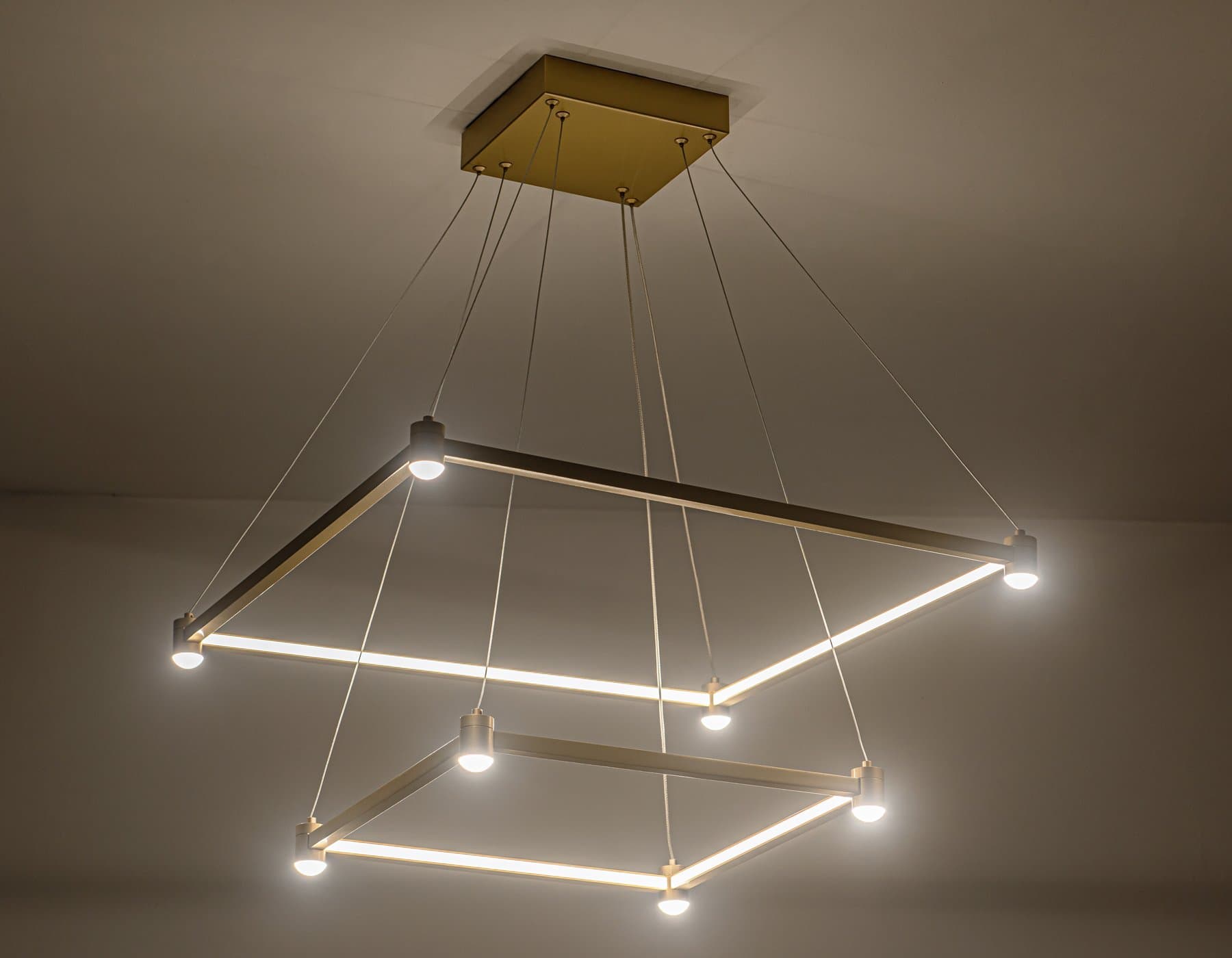 Ambrella Светильник подвесной светодиодный FL5599/2+8 GD золотой 60W 3000K/4200K/6400K 600*600*1300 (без ПДУ) — миниатюра 3