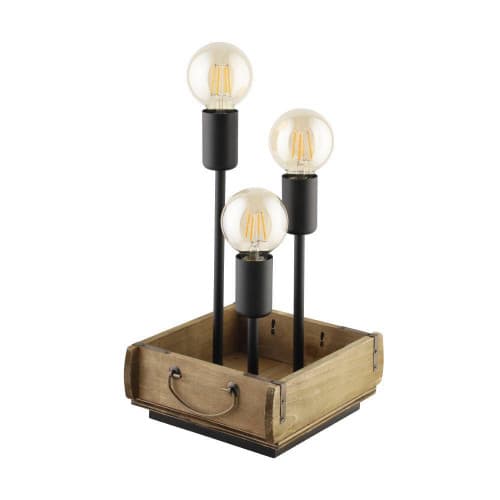 Eglo WOOTTON Настольная лампа WOOTTON, 3Х40W, E27, L220, B220, H370, сталь/дерево, черный/коричневый 43594