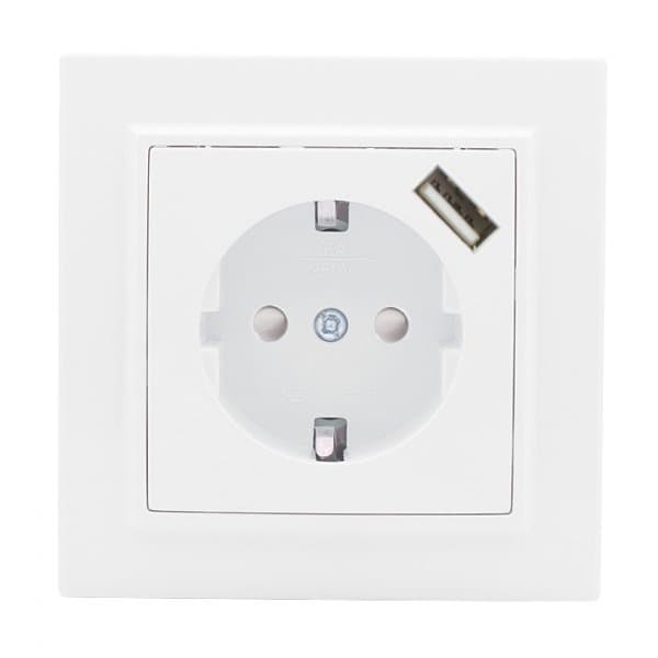 EKF Basic Минск Белый Розетка с/з, со шторками, 16А, с USB 1А, СП — миниатюра 1
