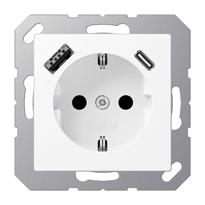 JUNG A Flow/A 550 Белый матовый Розетка  с USB-зарядным устройством, тип A + С, SCHUKO A1520-15CAWWM