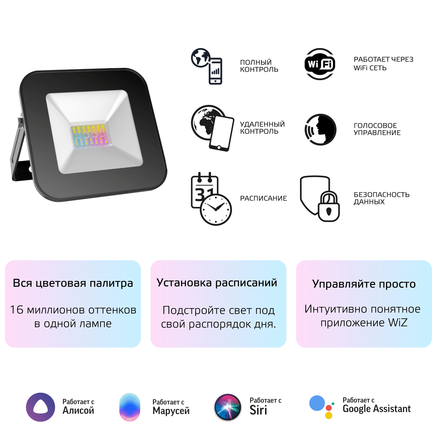Gauss Прожектор Smart Home 10W 700lm 3000-6500K 200-240V IP65 черный RGBW изм.цв.темп. диммирование LED 1/20 3550132 — миниатюра 6
