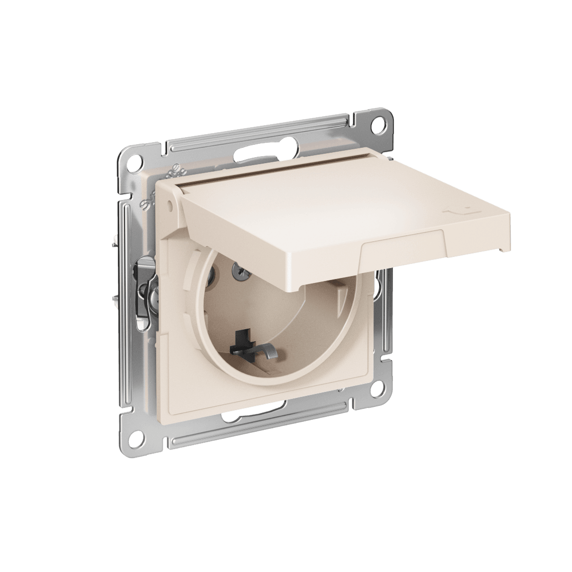 Systeme Electric AtlasDesign Бежевый Розетка с заземл. со шторк. с крышкой, 16А,IP20,мех., быстрозажим. клем.