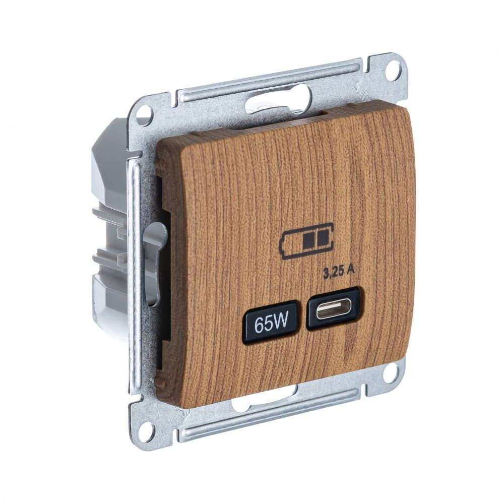Systeme Electric Glossa Дерево Дуб USB Розетка тип-C 65W высокоскор.заряд. QC, PD, мех.