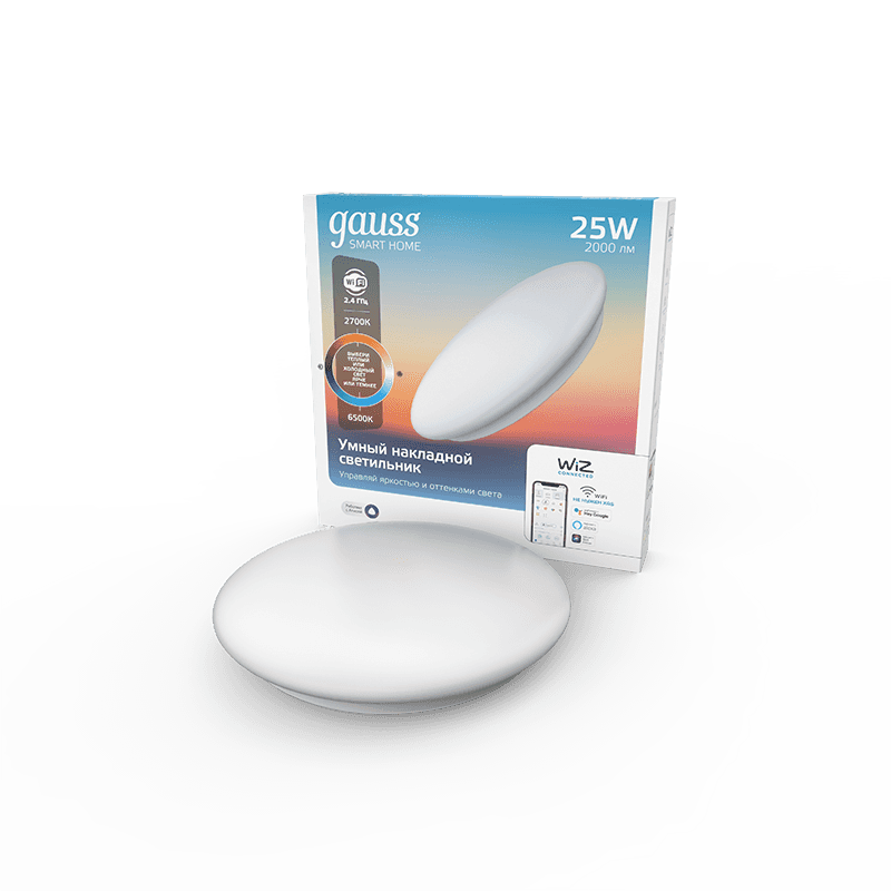 Gauss Cвет-ик SmartHome наст-потол 25W2000lm2700-6500К198-264V IP20 400*70мм изм.цвет.тем.+дим LED 2050112