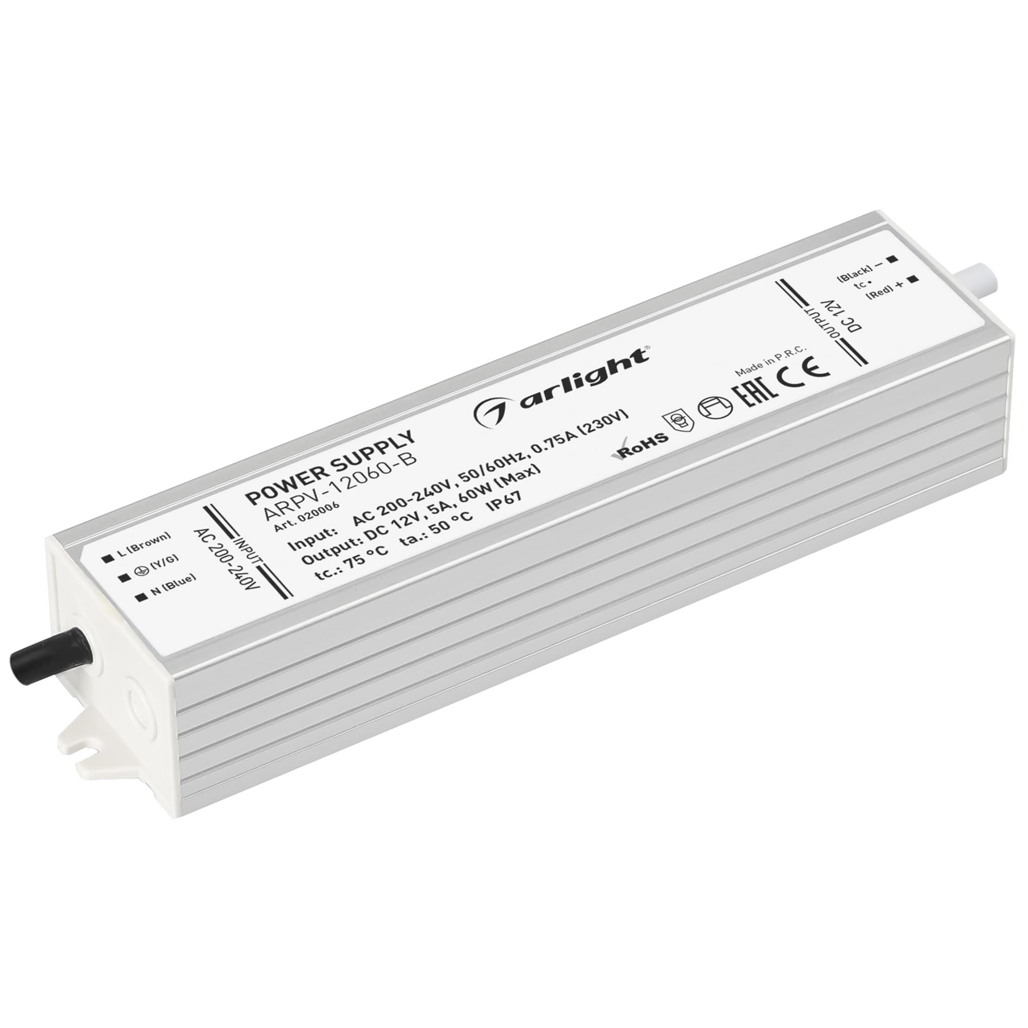 Arlight Блок питания ARPV-12060-B (12V, 5.0A, 60W) (IP67 Металл, 3 года) 020006 — миниатюра 1