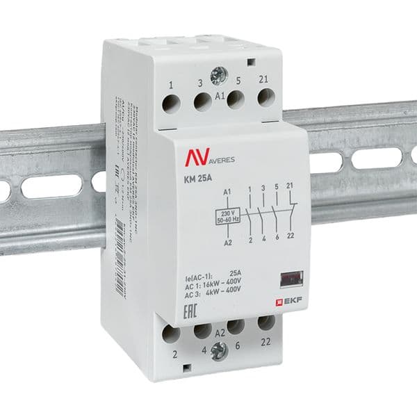 EKF Контактор модульный КМ 25А 3NO+1NC 230В АС (2 мод.) AVERES — миниатюра 2