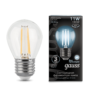 Gauss Лампа Filament Шар 11W 830lm 4100К Е27 LED 105802211 — миниатюра 1