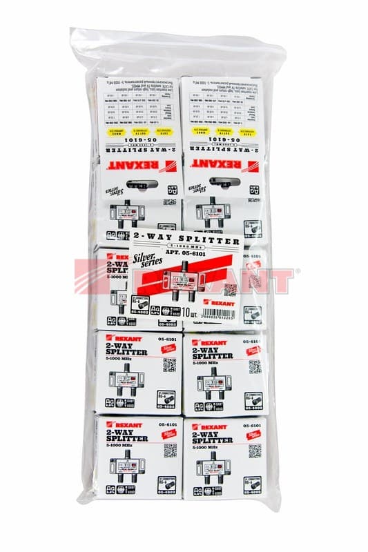Делитель ТВ х 2 + 3шт. F "BOX" 5-1000 МГц "Silver" Rexant 05-6101 — миниатюра 2