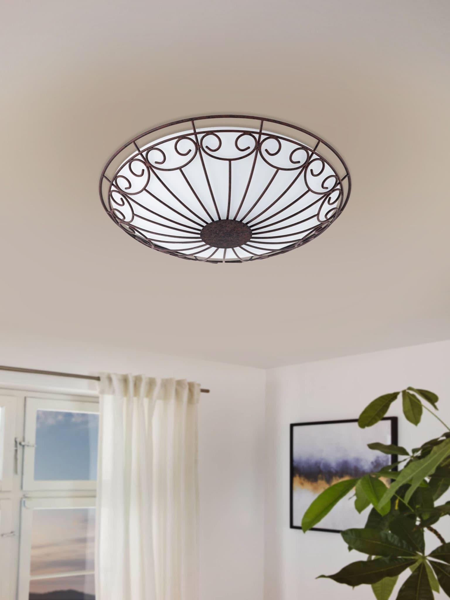 Eglo Светильник настенно-потолочный COLTI, 2X60W (E27), Ø350, коричневый антик/белое стекло 92143 — миниатюра 2