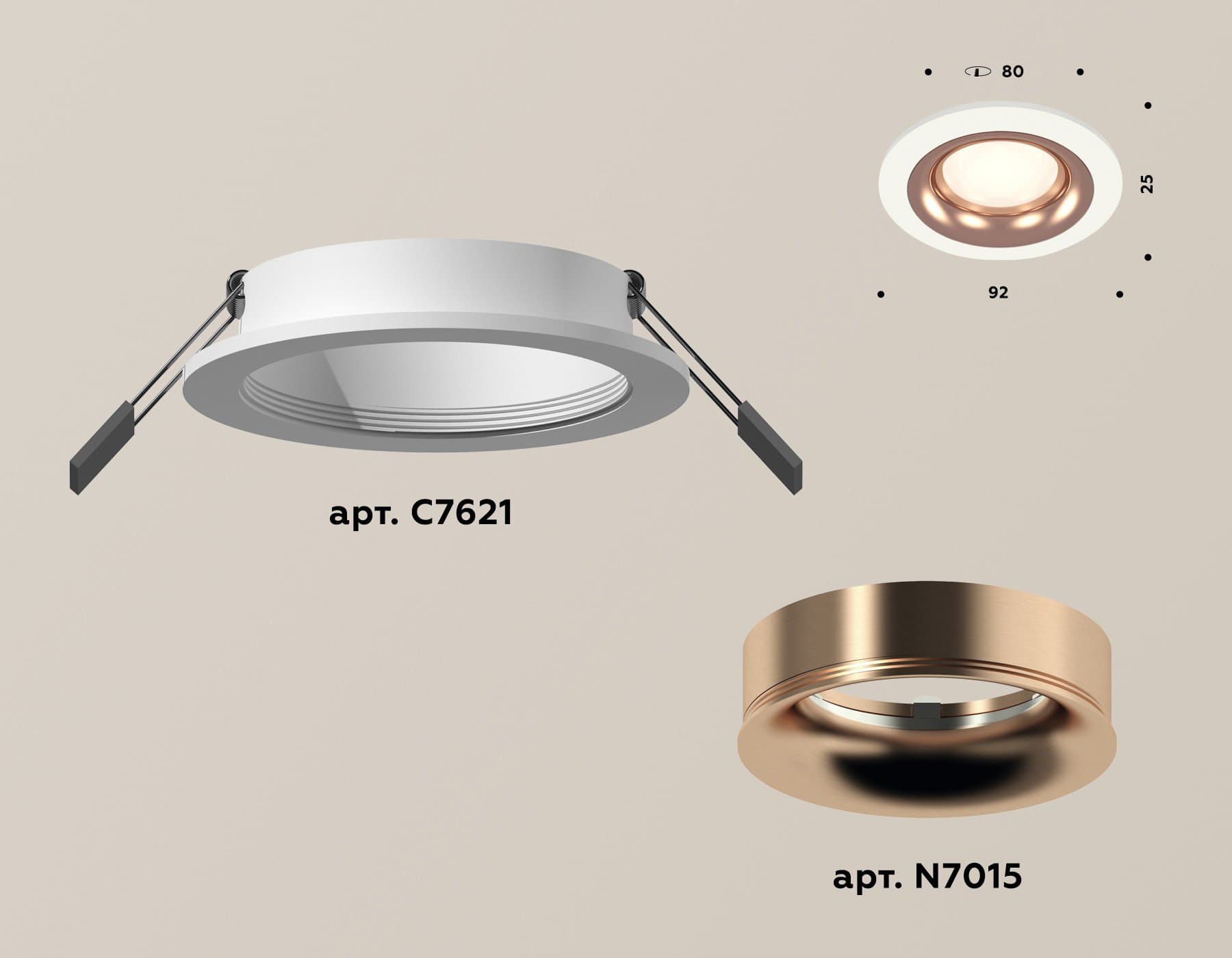 Ambrella Комплект встраиваемого светильника XC7621006 SWH/PPG белый песок/золото розовое полированное MR16 GU5.3 (C7621, N7015) — миниатюра 2