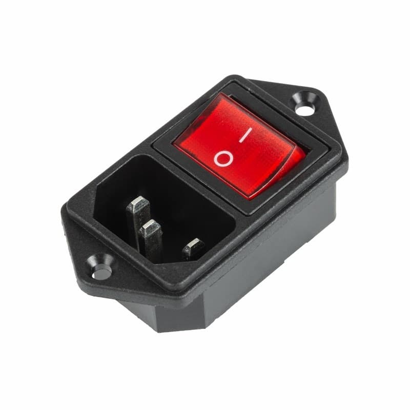 Выключатель клавишный 250 V 16 А (4с) ON-OFF красный с подсветкой и штекером C14 3PIN Rexant 36-2282