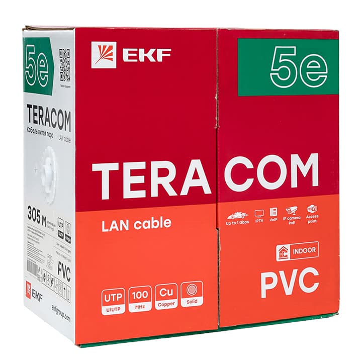 EKF Кабель витая пара TERACOM PRO Cat.5E U/UTP 4 пары solid 24AWG оболочка PVC цвет серый (упак. 305м) — миниатюра 2