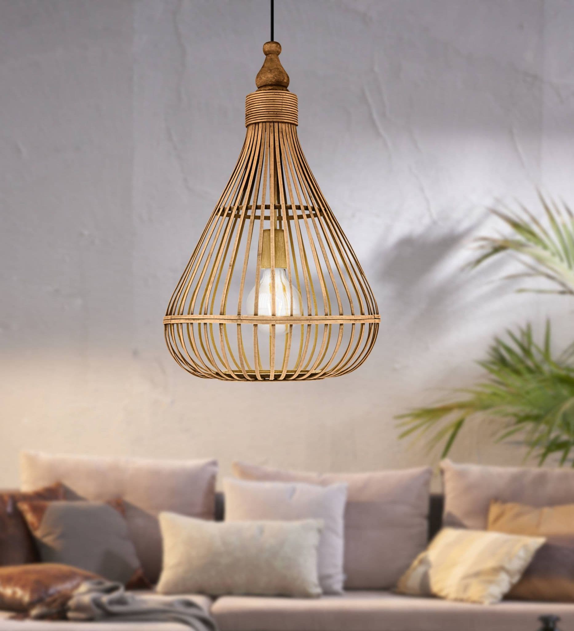 Eglo Подвес AMSFIELD, 1х60W(E27), Ø350, H1100, сталь, коричневый/дерево, коричневый 49772 — миниатюра 2
