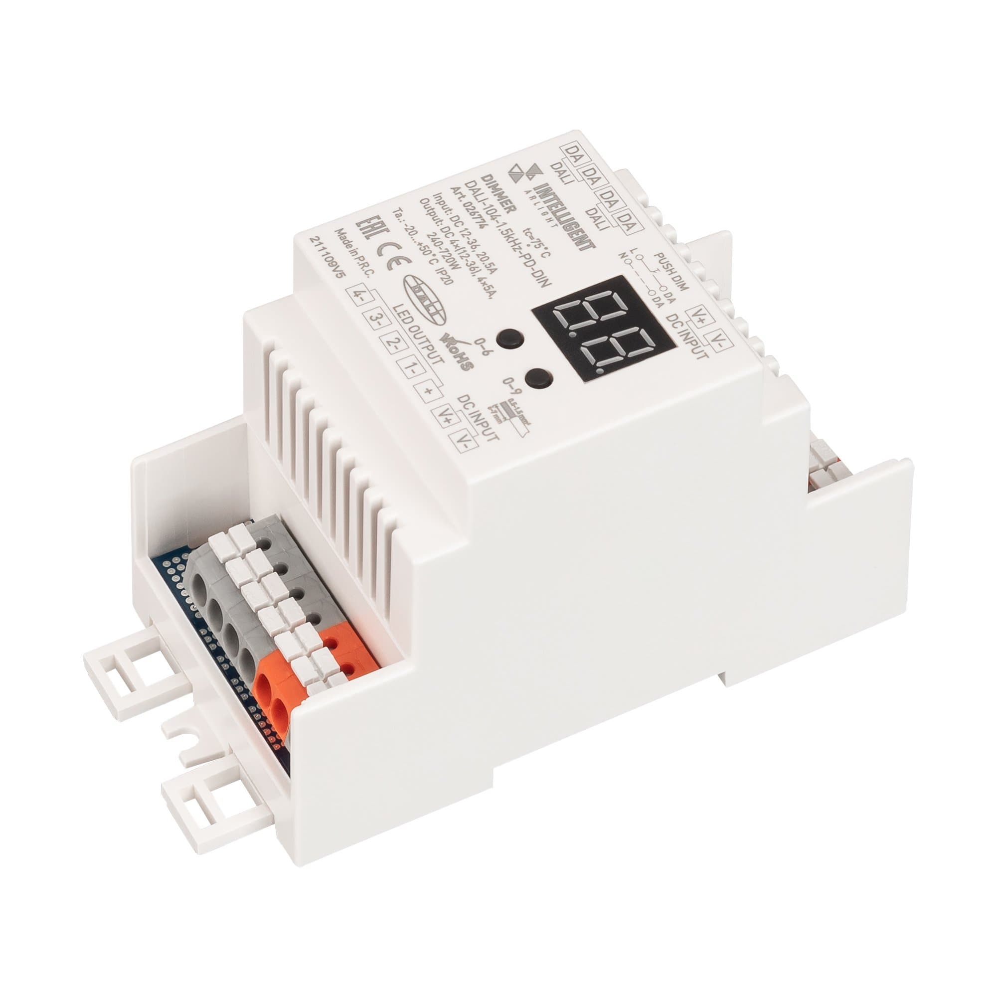 Arlight INTELLIGENT Диммер DALI-104-1.5kHz-PD-DIN (12-36V, 4х5А) (INTELLIGENT DIN-рейка) 026774 — миниатюра 1