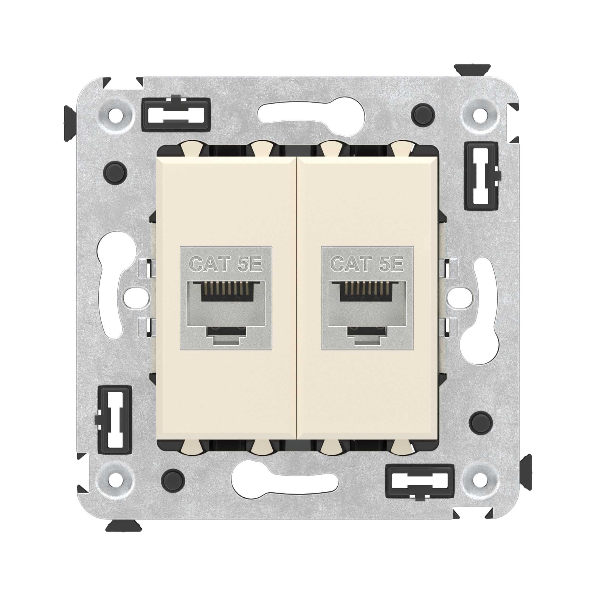 DKC Компьютерная розетка RJ-45 без шторки в стену, кат.5e двойная экранированная, "Avanti", "Ванильная дымка" — миниатюра 1
