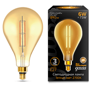 Gauss Лампа Filament PS160 6W 890lm 2700К Е27 golden straight LED 179802118 — миниатюра 1