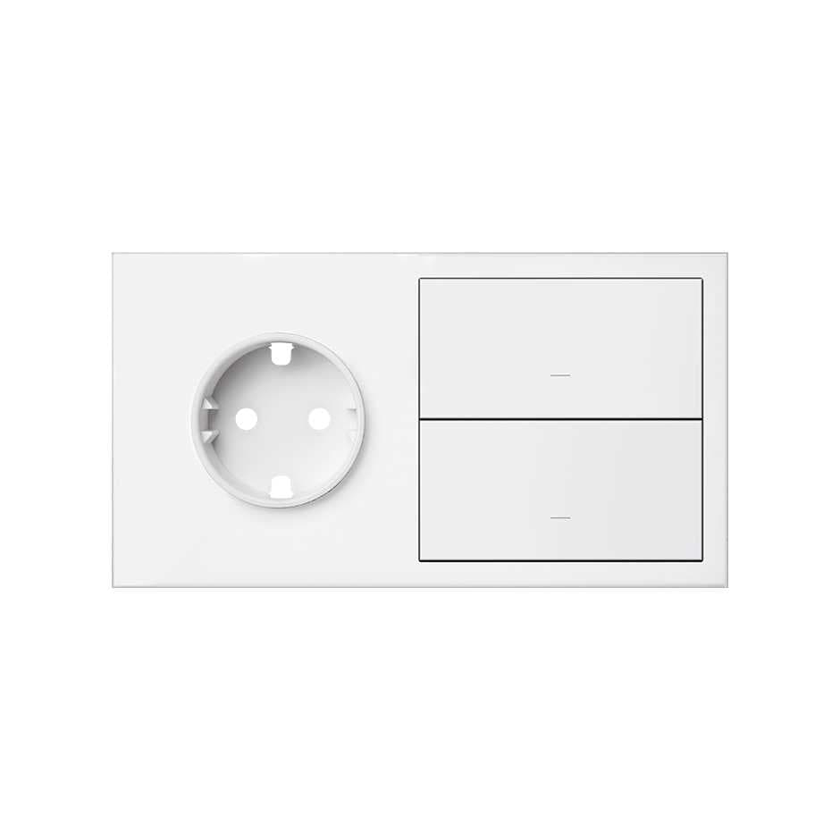 Simon 100 Белый матовый Кит 2 поста, фронт. Накладка на 1 розетку Schuko + 2 клавиши выключателей 10020204-230