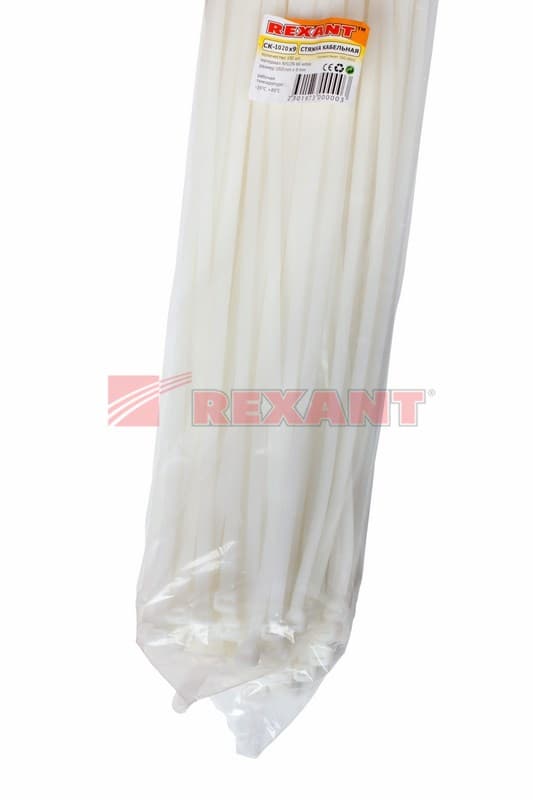 Хомут nylon 1020 x 9,0 мм 100 шт белый Rexant 07-1020 — миниатюра 3