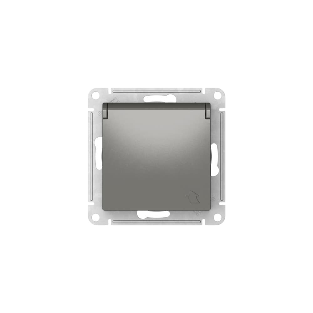 Systeme Electric AtlasDesign Сталь Розетка с заземл. со шторк. с крышкой, 16А,IP20,мех., быстрозажим. клем. — миниатюра 3