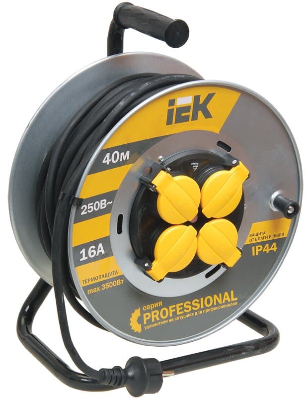 IEK Катушка УК40 на мет с т/з 4 места 2Р+PЕ/40м КГ 3х2,5мм2 IP44 "Professional"