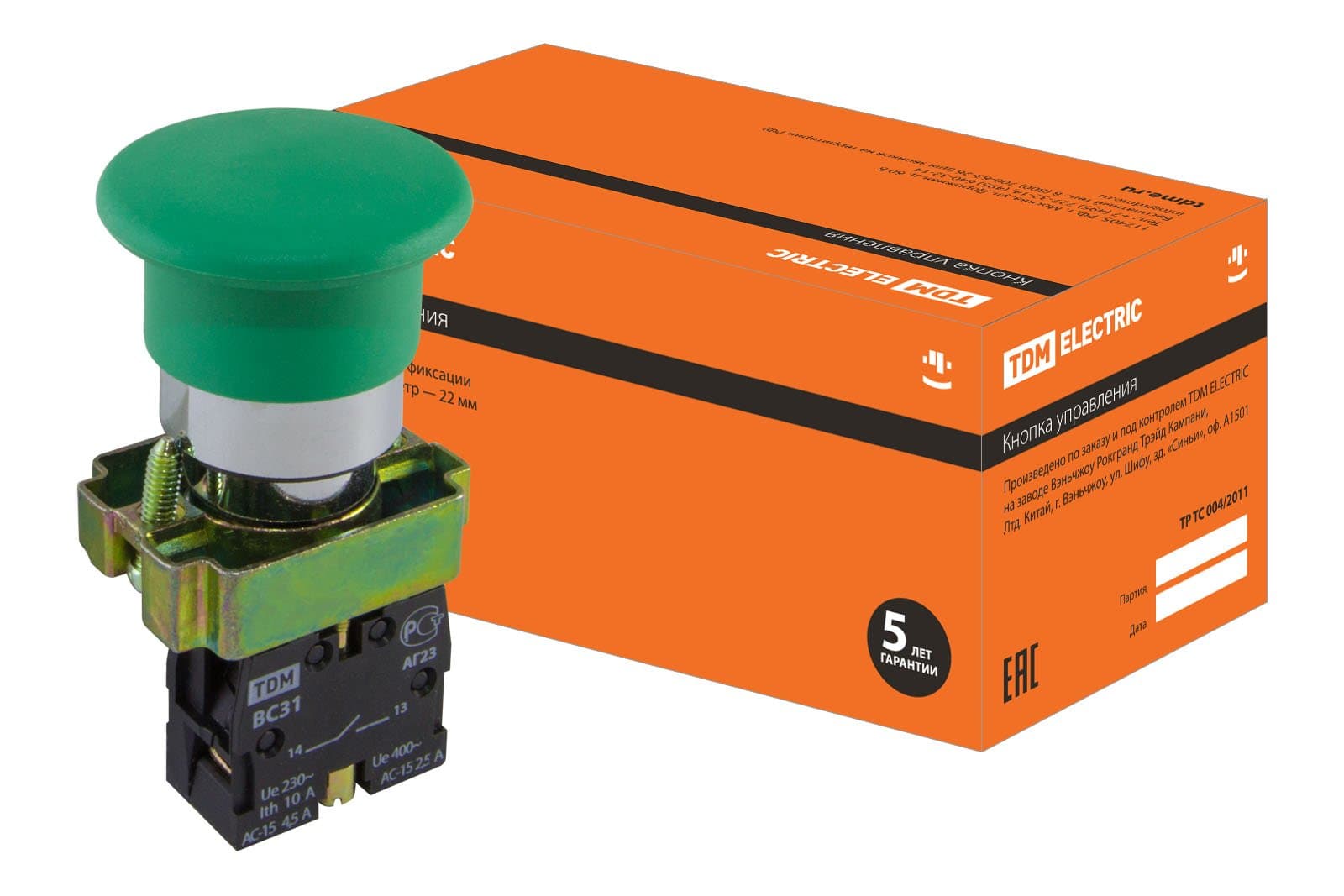 TDM Кнопка BС31 "Грибок" без подсветки зеленый 1з SQ0704-0043