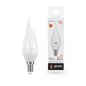 Gauss Лампа Elementary Свеча на ветру 6W 420lm 3000K Е14 LED 34116