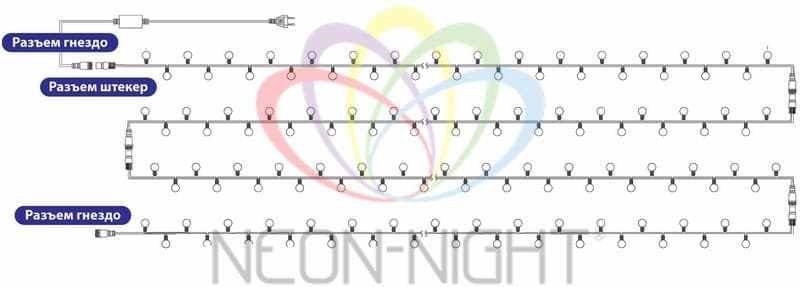 NEON-NIGHT Гирлянда "Мультишарики" Ø17,5мм, 20 м, черный ПВХ, 200 диодов, цвет синий 303-503 — миниатюра 3