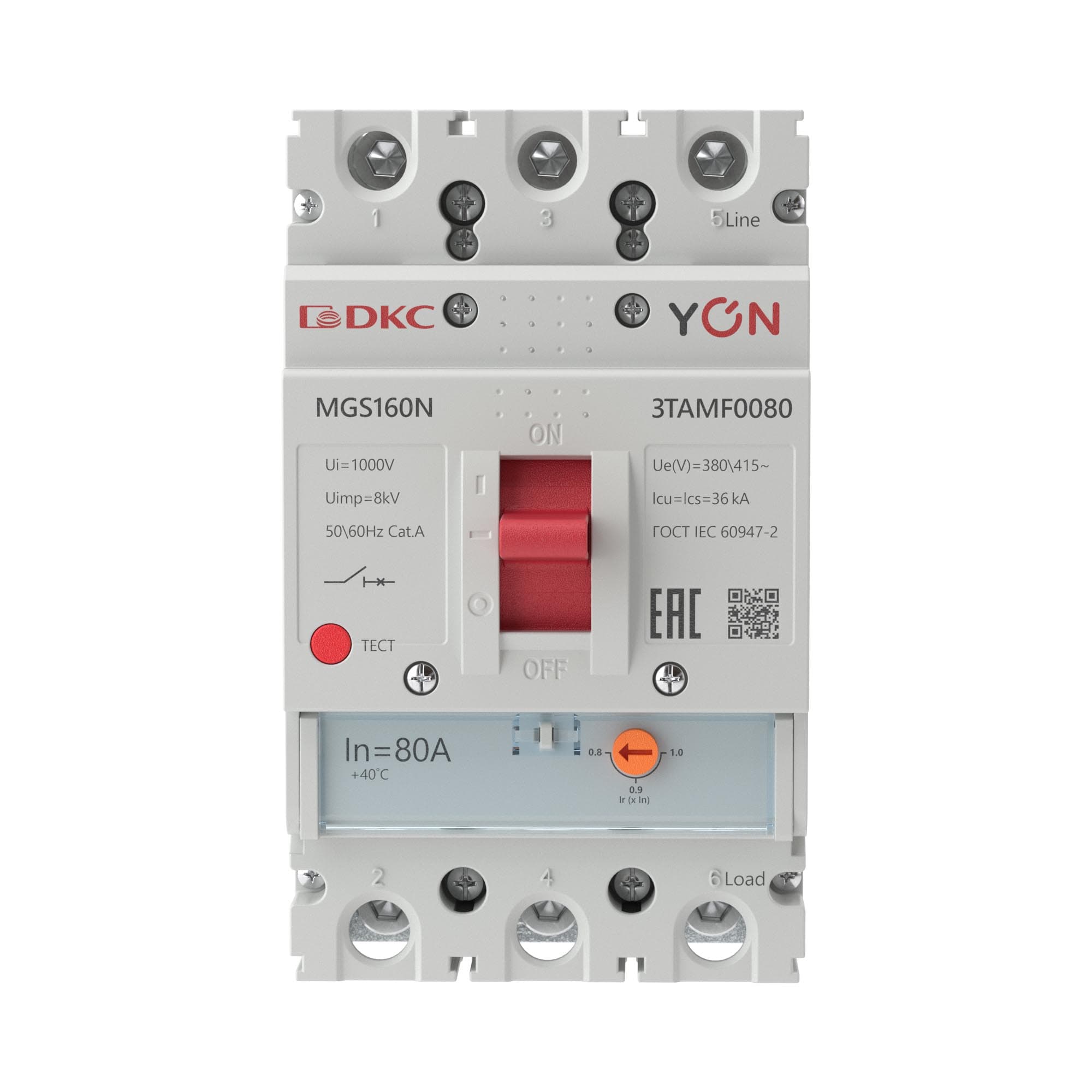 DKC Авт. выкл. YON MGS160 3P 64-80A 36kA — миниатюра 2