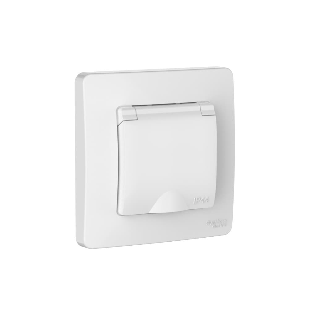Systeme Electric Blanca внутр Бел Розетка с/з IP44 со шторками, с крышкой, 16А, 250В