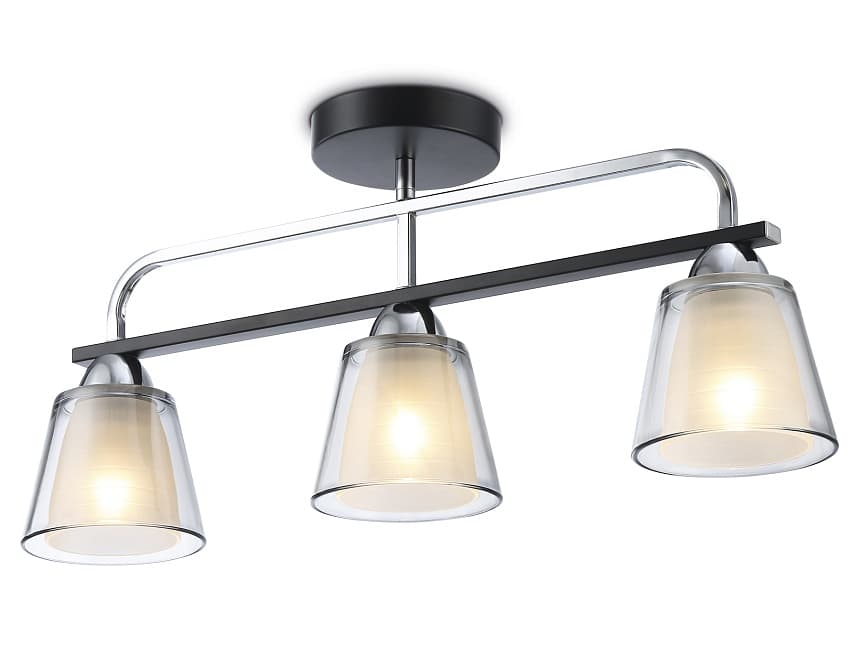 Ambrella Светильник потолочный TR303235/3 BK/CH/SM/FR черный/хром/дымчатый/белый матовый E27*3 max 60W 550*120*250