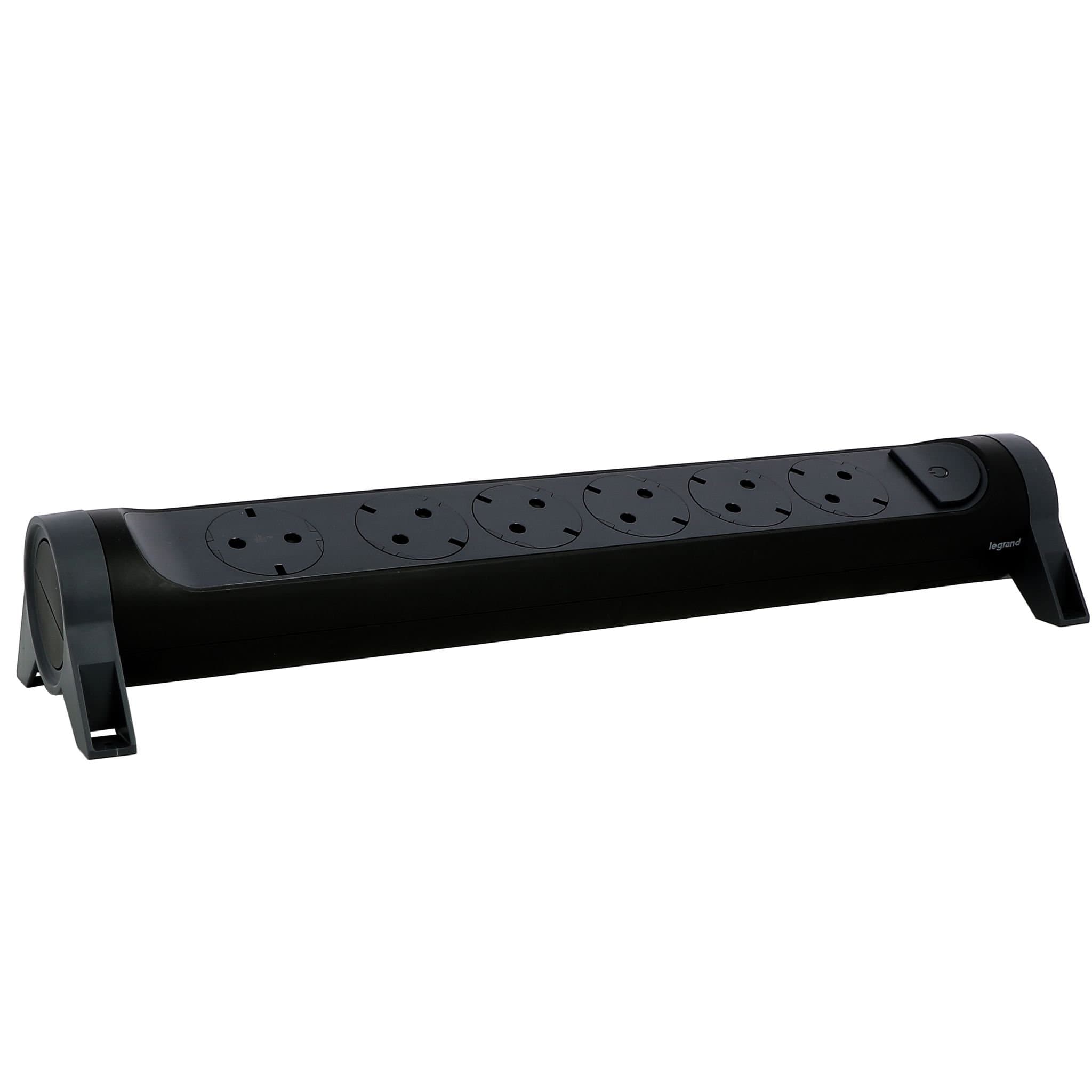 Legrand Revolution Комфорт Черный Удлинитель 6x2К+З с выкл., без кабеля, плоские розетки, фиксируемый поворотный блок 694548 — миниатюра 4