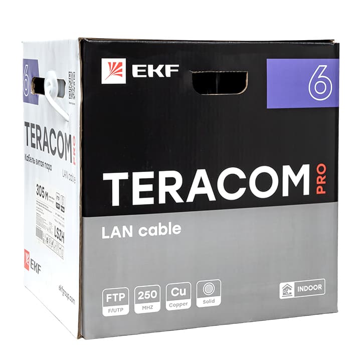 EKF Кабель витая пара TERACOM PRO Cat.6 F/UTP 4 пары solid 23AWG оболочка LSZH нг(А)-HF цвет серый (упак. 305м) — миниатюра 3