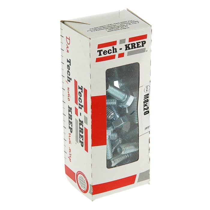 Tech-Krep Болт DIN933 с шестигранной головкой оцинк. М8х20 (50 шт) - коробка с ок. Tech-Kr 105207 — миниатюра 1