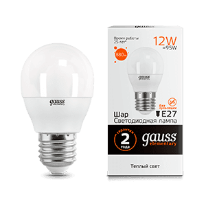 Gauss Лампа Elementary Шар 12W 880lm 3000K Е27 LED 53212