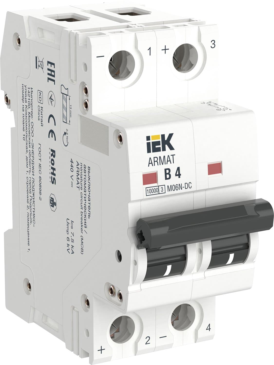 IEK ARMAT Автоматический выключатель M06N-DC 2P B 4А AR-M06N-2-B004DC