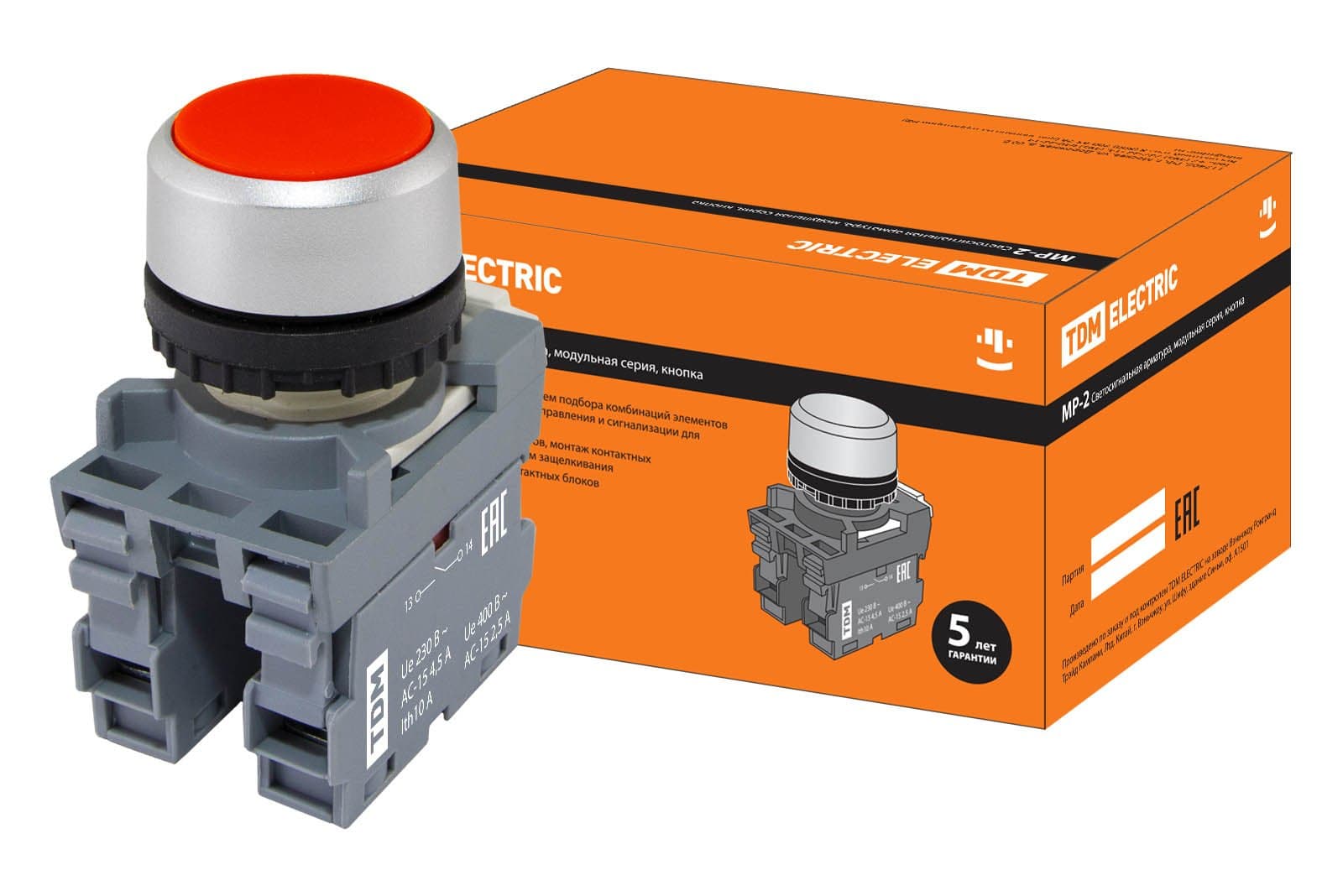TDM Кнопка с фиксацией MP2-20R в сборе d22мм 1з+1р красная SQ0747-0007