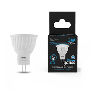 Gauss Лампа MR11 3W 300lm 6500K GU4 LED 132517303