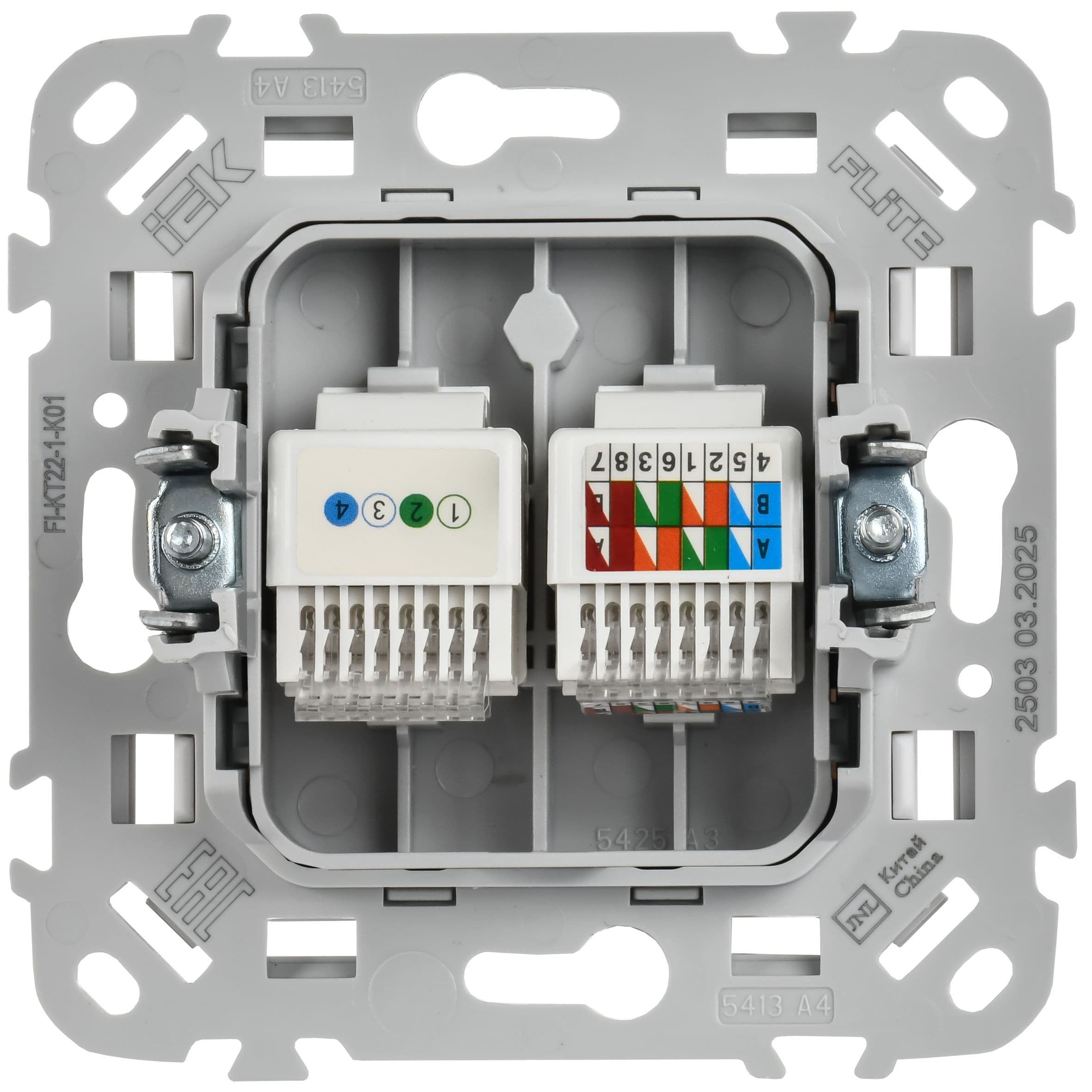 IEK FLITE Белый Розетка 2-местная RJ45/RJ11 категория 5Е/3 UTP — миниатюра 3
