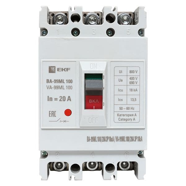 EKF Автоматический выключатель ВА-99МL 100/20А 3P 18кА Basic — миниатюра 12